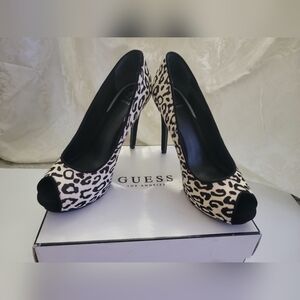 Guess Women's Honorayly Calf Hair Slip on Dress Heels Black Size 8,5 Never worn